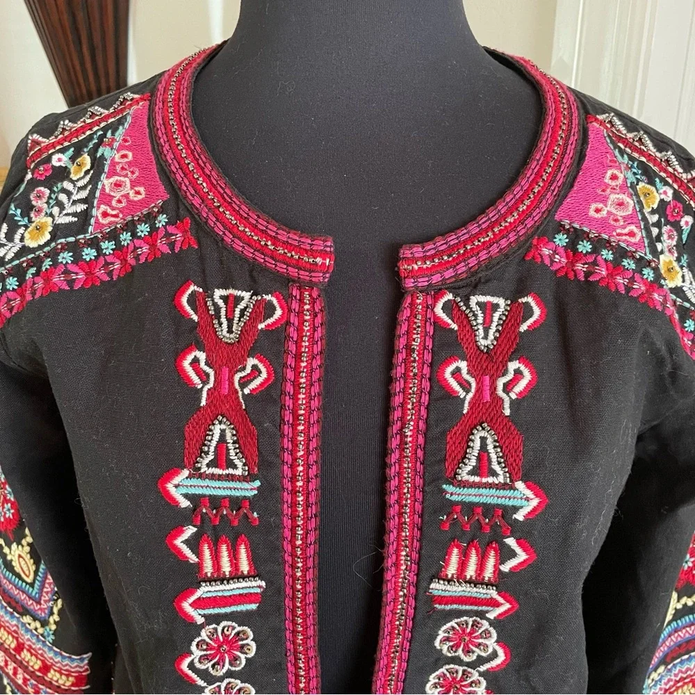 ANTHROPOLOGIE NEW Navy Embroidered Jacket Wrap with beads and sequins! New! - Picture 2 of 10